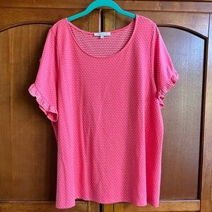 Rose + Olive Pink and White Dot Ruffle Sleeve Top